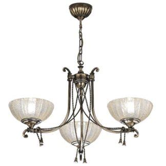 Żyrandol Granada w kolorze patyny z mosiężnym połyskiem, trzy punktowe oświetlenie