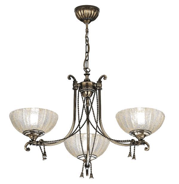 Żyrandol Granada w kolorze patyny z mosiężnym połyskiem, trzy punktowe oświetlenie