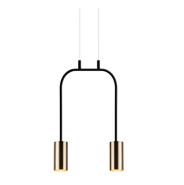 Lampa wisząca Vai o szerokim łuku w czarno-złotej kolorystyce