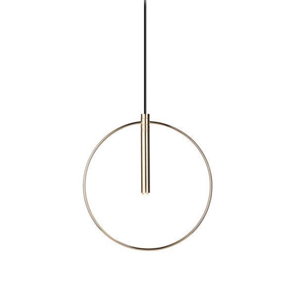 Złota, wisząca lampa o okrągłym kształcie Faro