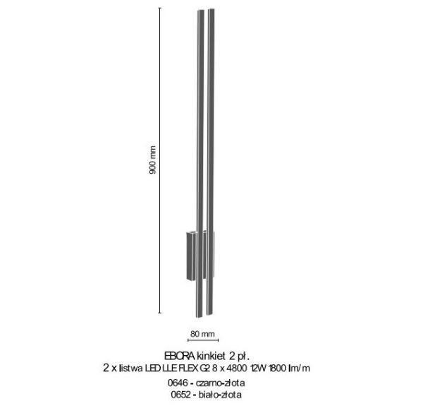 Podwójny kinkiet Ebora w złotym kolorze z czarnym mocowaniem