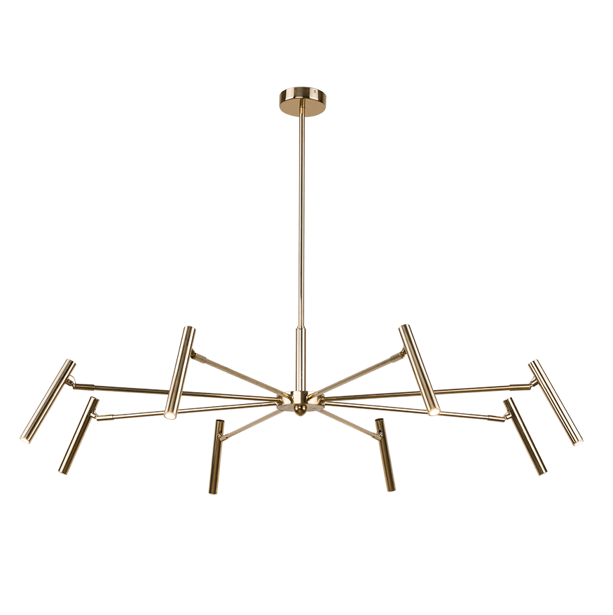 Nowoczesny, złoty żyrandol Livo z ośmioma ramionami