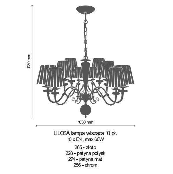 10-ramienny złoty żyrandol Lilosa