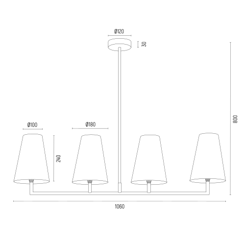 Podłużny czarny żyrandol Safiano z białymi abażurami