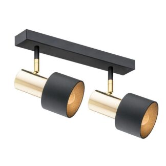 Elegancki reflektor z dwoma czarno-złotymi kloszami Doria