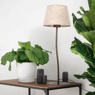 Beżowa lampa stołowa Nicola z brązową podstawą