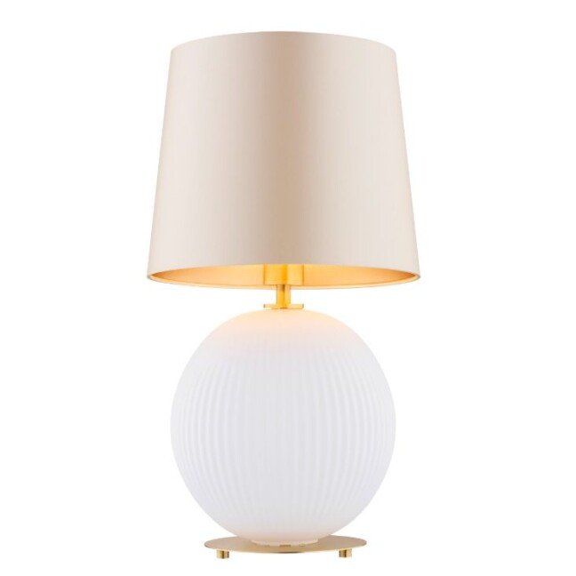 Biała lampa stołowa Hamilton z satynowym abażurem