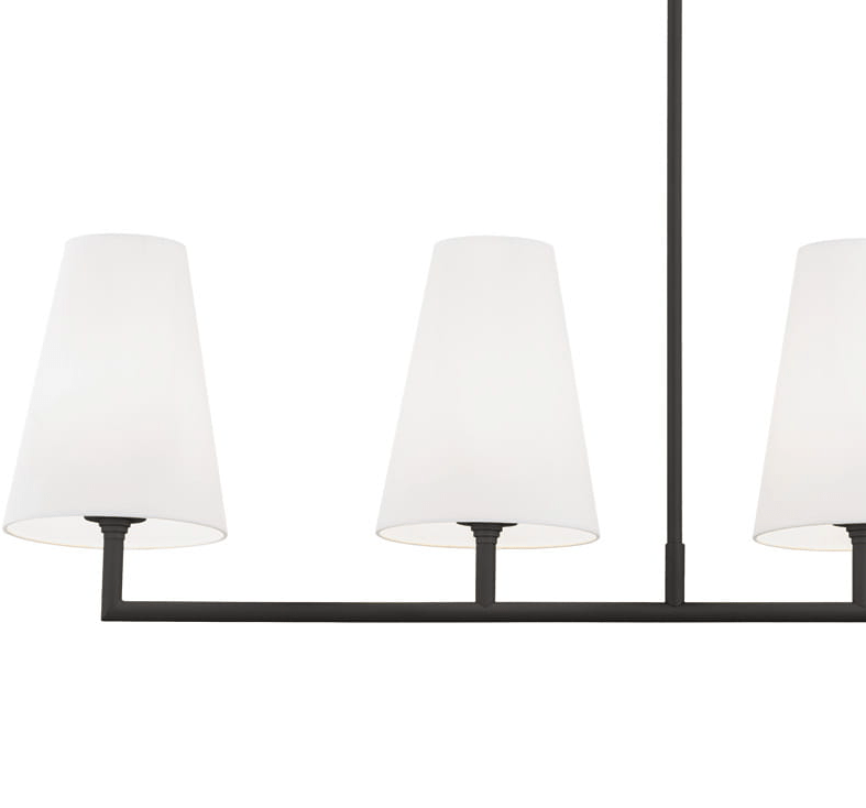 Podłużny czarny żyrandol Safiano z białymi abażurami