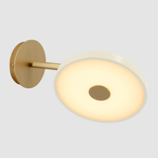 Nowoczesny biało-złoty kinkiet LED Asteria Wall z płaskim, ruchomym kloszem