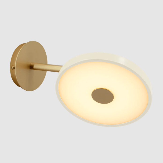 Nowoczesny biało-złoty kinkiet LED Asteria Wall z płaskim, ruchomym kloszem