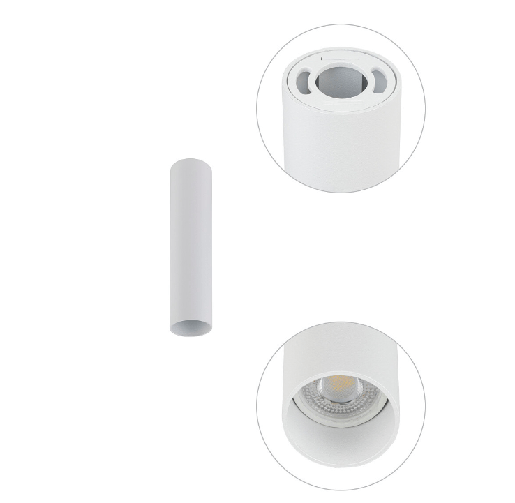 Biały downlight Fourty S w formie tuby o wysokości 18,5 cm