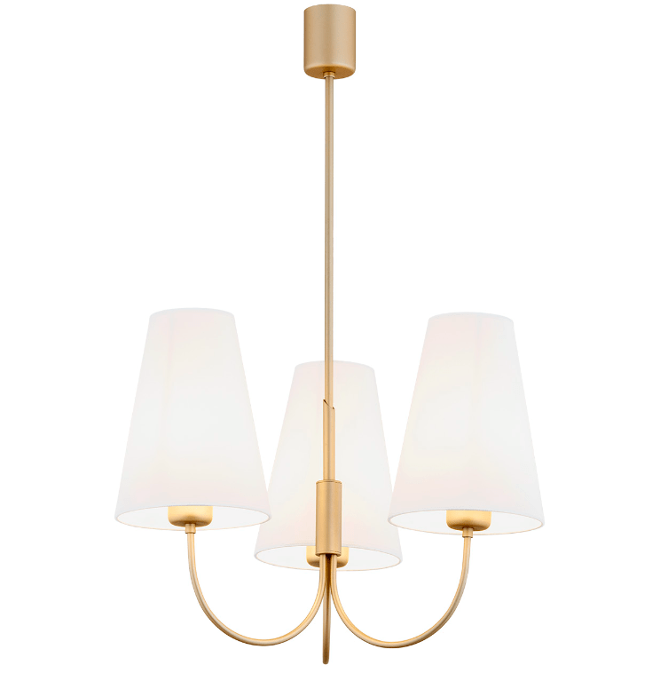 Biały żyrandol Safiano ze złotymi trzema ramionami