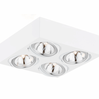 Biały kwadratowy plafon Rodos z czterema ruchomymi punktami świetlnymi