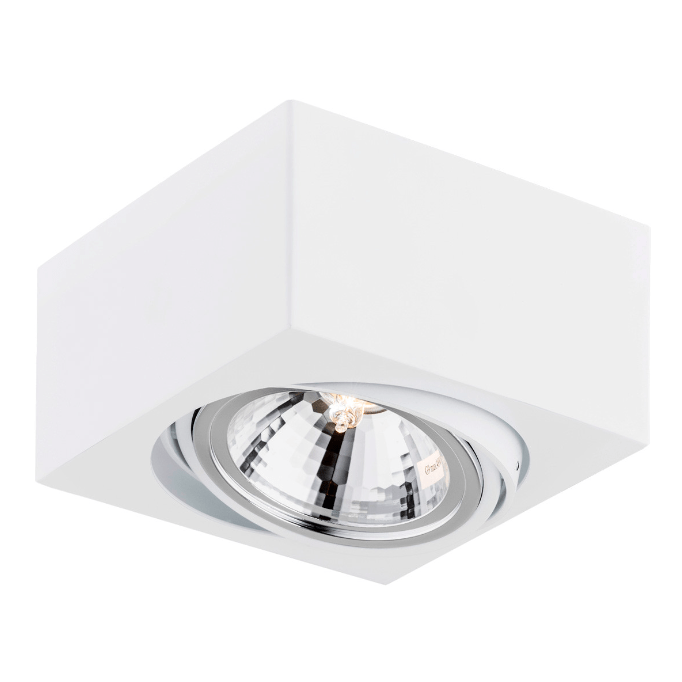 Kwadratowy spot Rodos w białym kolorze z regulowanym oczkiem