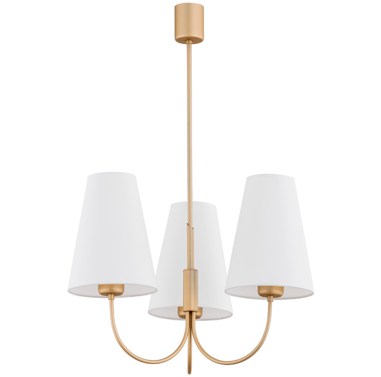 Biały żyrandol Safiano ze złotymi trzema ramionami