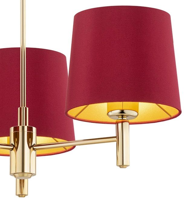 Elegancki żyrandol Ponte z bordowymi welurowymi abażurami, idealny do małego salonu