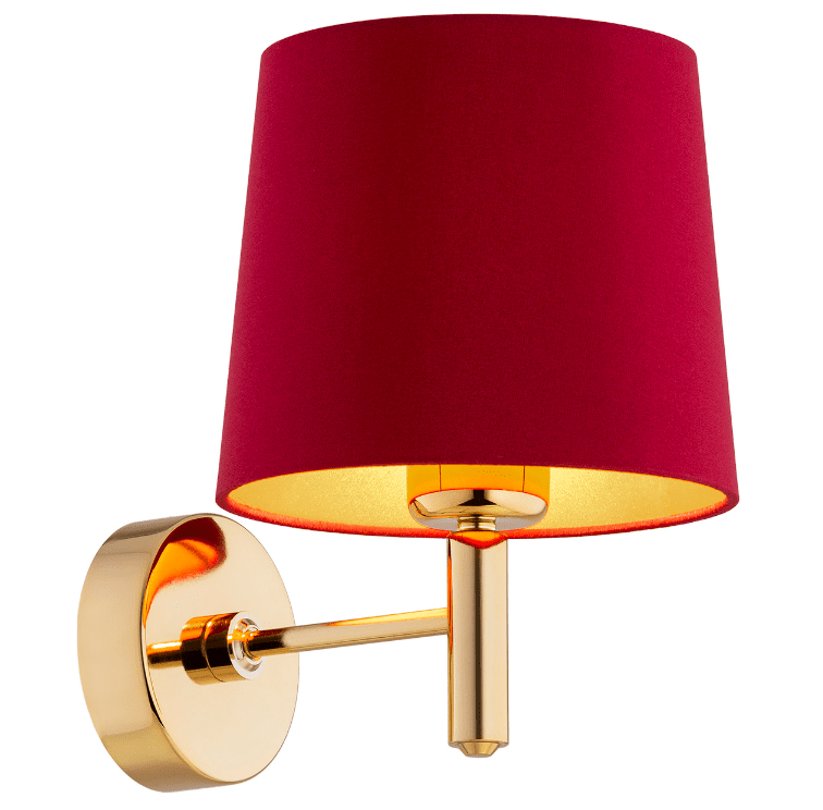 Elegancki kinkiet Ponte w odcieniu bordowym ze stylową złotą podstawą