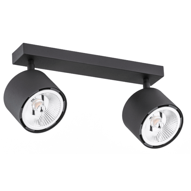 Czarna regulowana lampa sufitowa Clevland z dwoma punktami świetlnymi