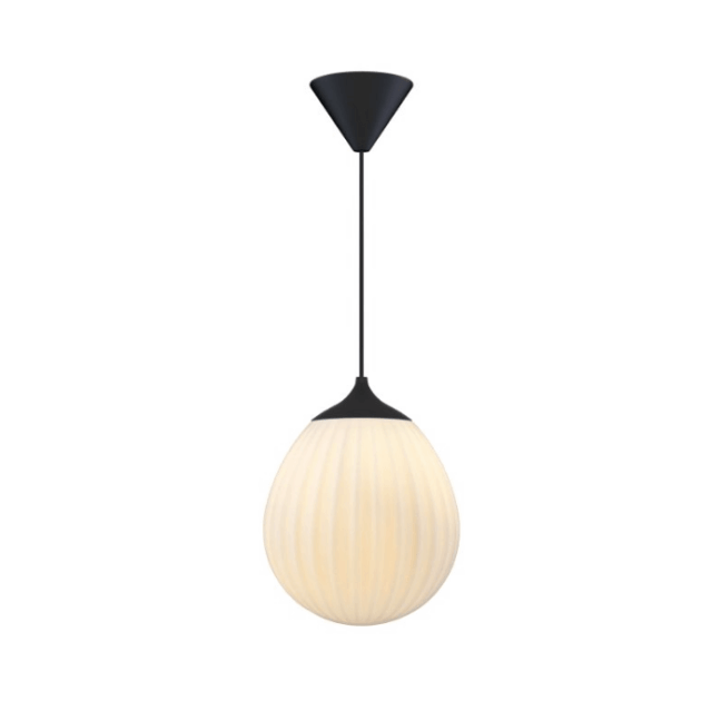 Czarna wisząca lampa Around The World z dmuchanym ryflowanym kloszem