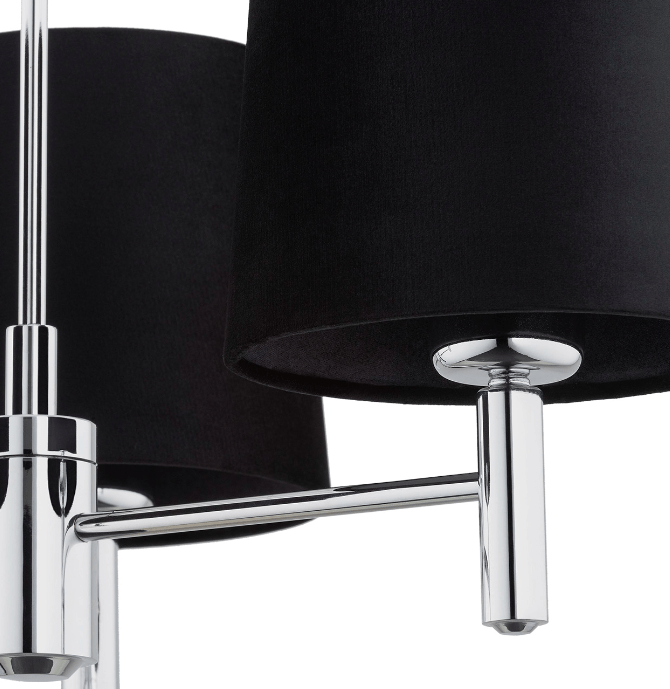 Srebrno-czarny żyrandol Bolzano z trzema welurowymi abażurami