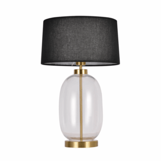 Czarno-złota lampa stołowa Amur z transparentną szklaną podstawą