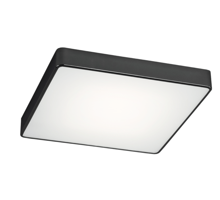 Czarny, płaski plafon Ontario o kwadratowym kształcie, wykonany z metalu, 35 cm