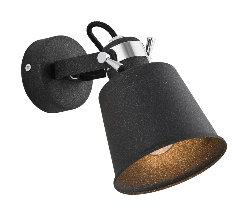 Czarny industrialny kinkiet Kongo z możliwością regulacji klosza