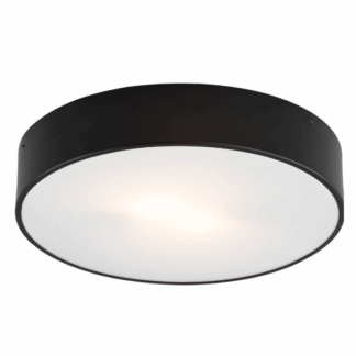 Czarny sufitowy plafon Darling o średnicy 35 cm, wykonany z metalu i hartowanego szkła