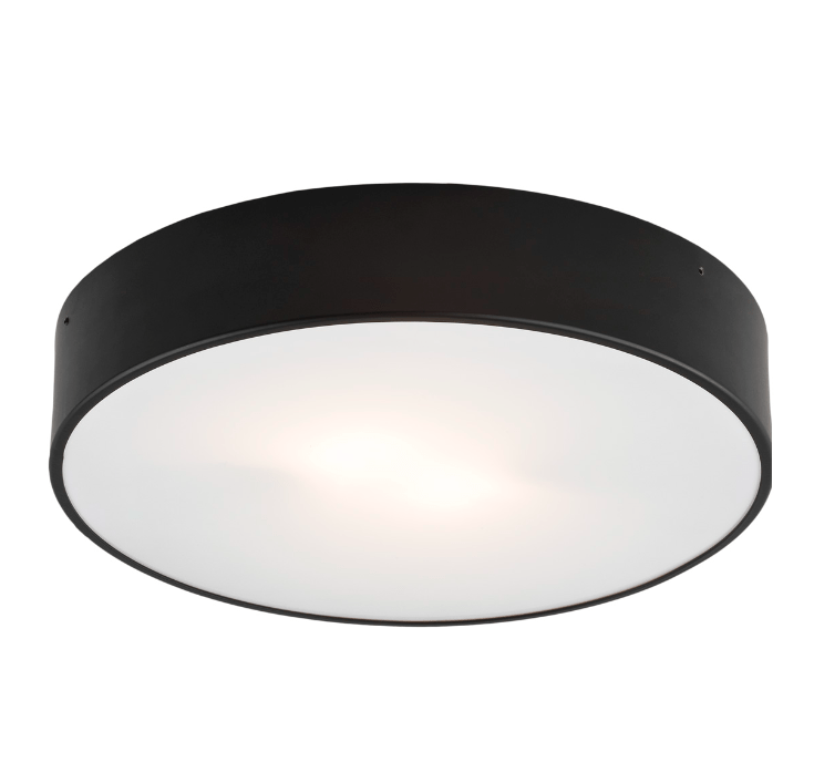 Czarny sufitowy plafon Darling o średnicy 35 cm, wykonany z metalu i hartowanego szkła