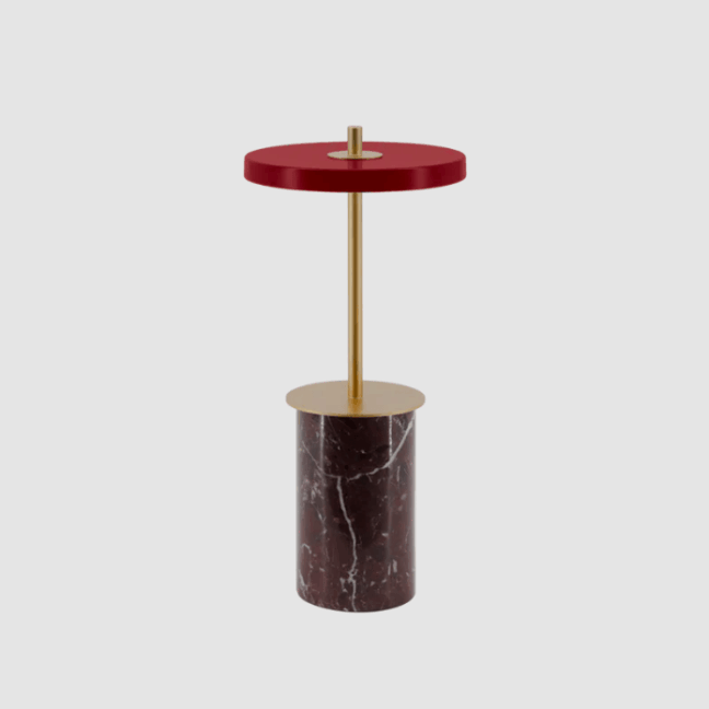 Mobilna czerwona lampa stołowa Asteria Move Mini z możliwością ładowania przez USB