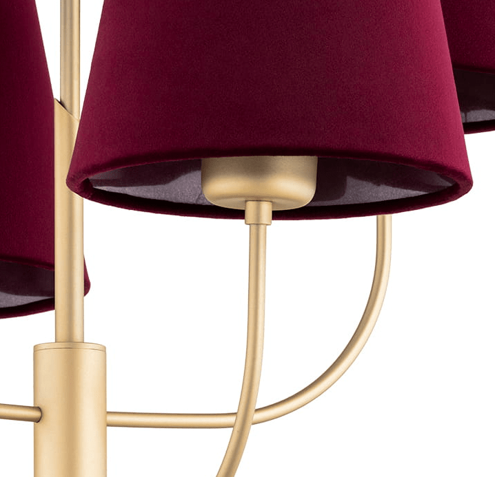 Trzypunktowy żyrandol Safiano w bordowym kolorze do salonu