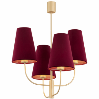 Czerwony żyrandol Safiano z czterema abażurami do sypialni