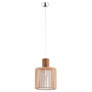 Wisząca lampa z drewna w kształcie beczki Portoryko – listewkowa, 40 cm