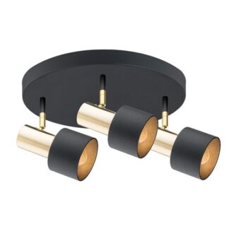 Stylowa, trójpunktowa lampa sufitowa Doria w czarno-złotym wykończeniu