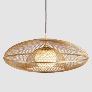 Stylowa wisząca lampa Faraday 60 UMAGE w odcieniu złota z mosiądzowaną siatką