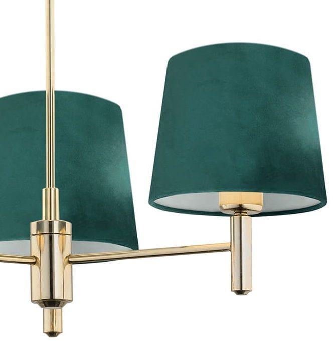 Złoty żyrandol Ponte z pięcioma zielonymi abażurami