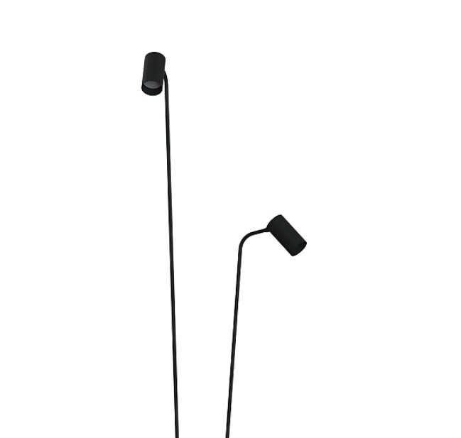 Nowoczesna lampa podłogowa Mono z dwoma reflektorami w czarnych tubach