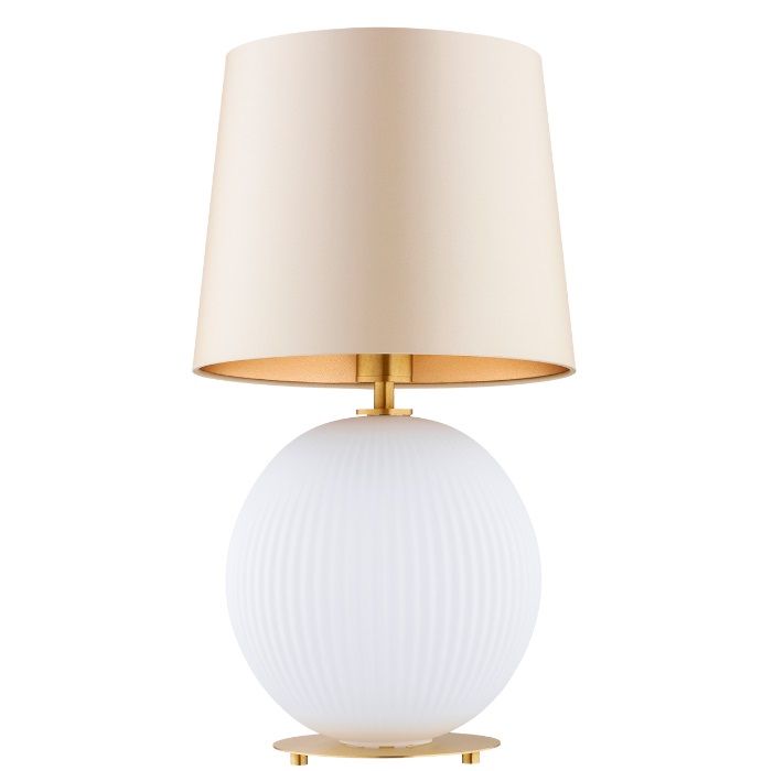 Biała lampa stołowa Hamilton z satynowym abażurem