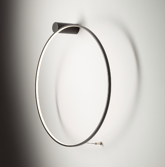 Czarny kinkiet LED Circolo z podświetlanym pierścieniem, barwa światła 3000K