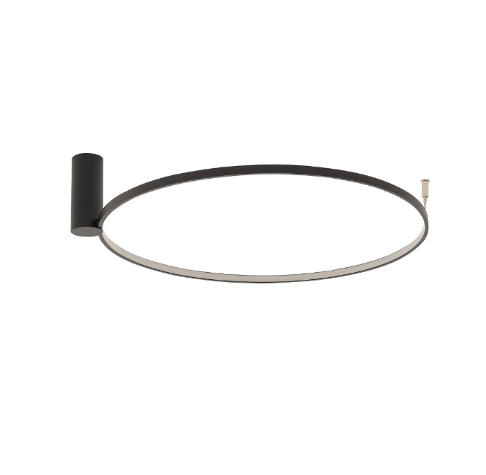 Czarny kinkiet LED Circolo z podświetlanym pierścieniem, barwa światła 3000K