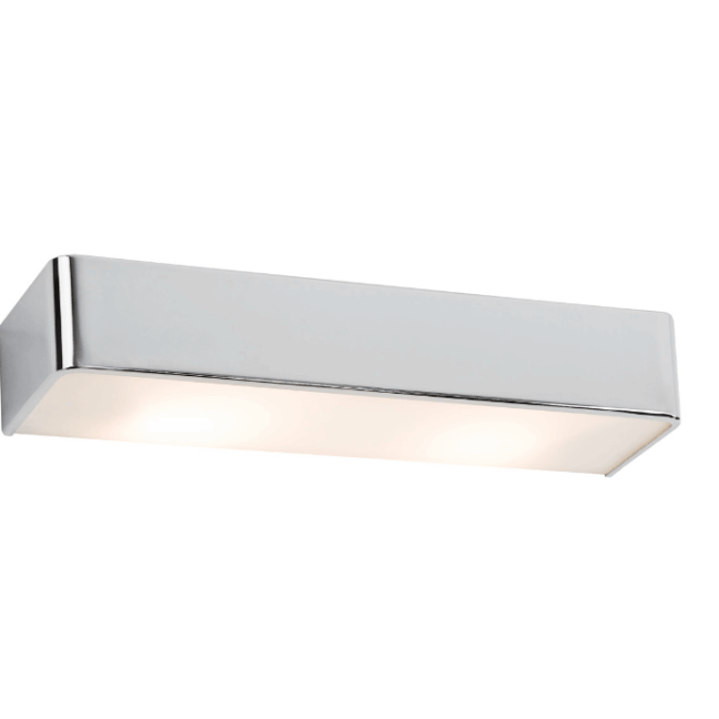 Srebrna chromowana lampa natynkowa Rodan do montażu nad lustro, długość 40 cm
