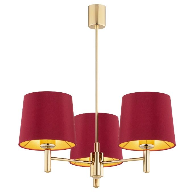 Elegancki żyrandol Ponte z bordowymi welurowymi abażurami, idealny do małego salonu