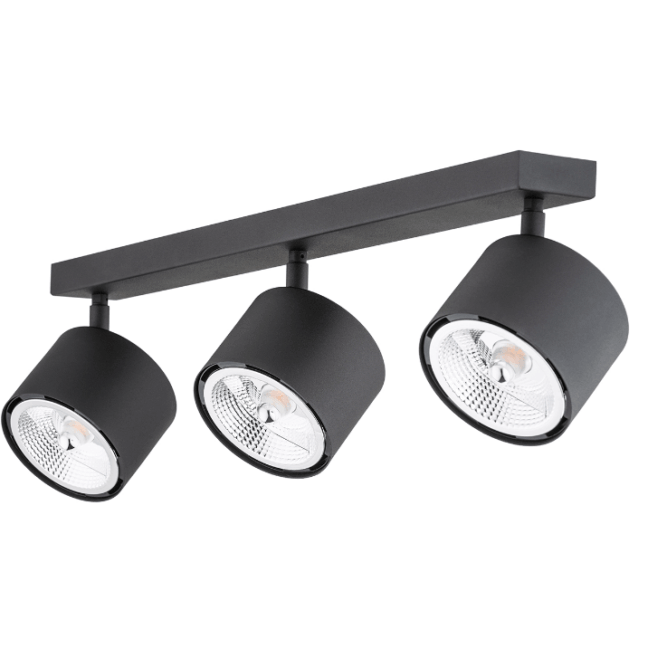 Nowoczesna lampa sufitowa Clevland z trzema czarnymi reflektorami
