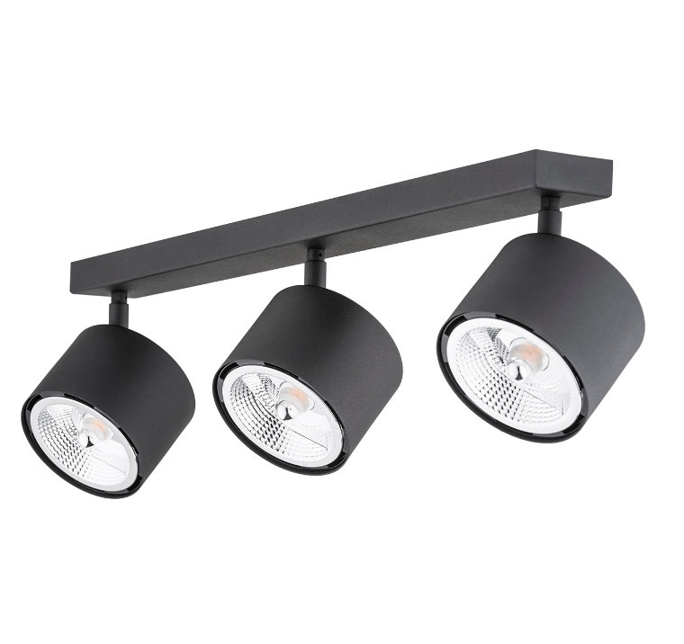 Nowoczesna lampa sufitowa Clevland z trzema czarnymi reflektorami