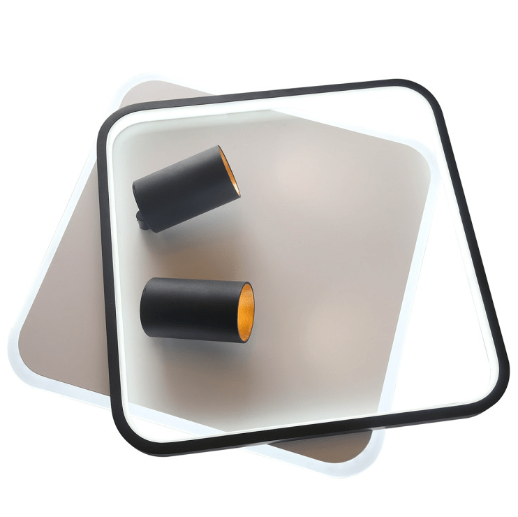 Nowoczesny plafon Parma w kształcie kwadratu z dwoma reflektorami i podświetleniem LED CCT