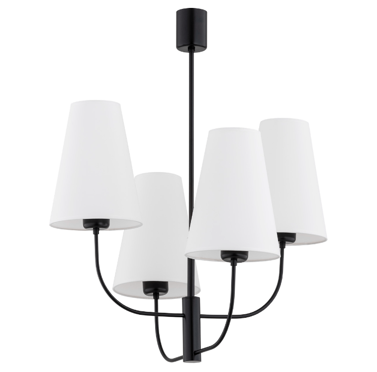 Czarny nowoczesny żyrandol Safiano z białymi abażurami