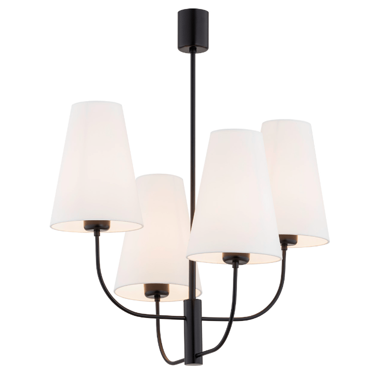 Czarny nowoczesny żyrandol Safiano z białymi abażurami