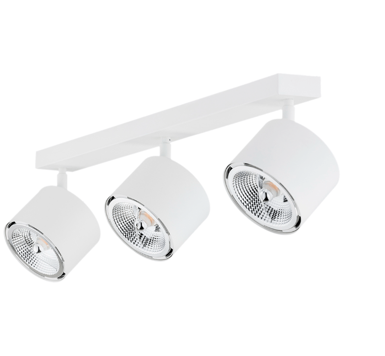 Potrójna lampa sufitowa Clevland w białym kolorze z regulowanymi reflektorami