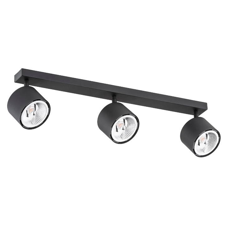 Nowoczesna lampa sufitowa Clevland z trzema czarnymi reflektorami