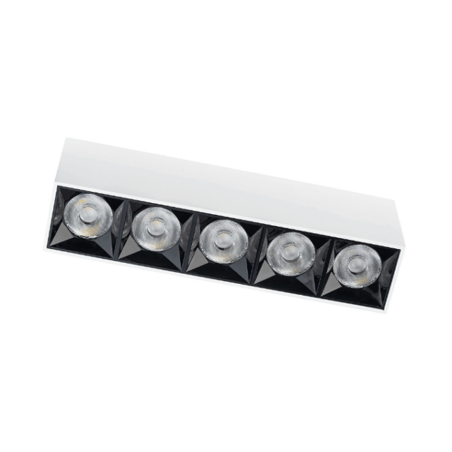 Podłużna lampa sufitowa LED Midi 20W 3000K z pięcioma punktami świetlnymi